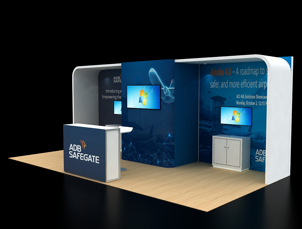 10x20 branded booth with graphic panels and open layout