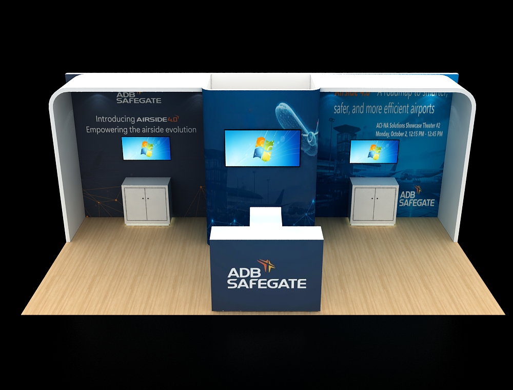 10x20 branded booth with graphic panels and open layout