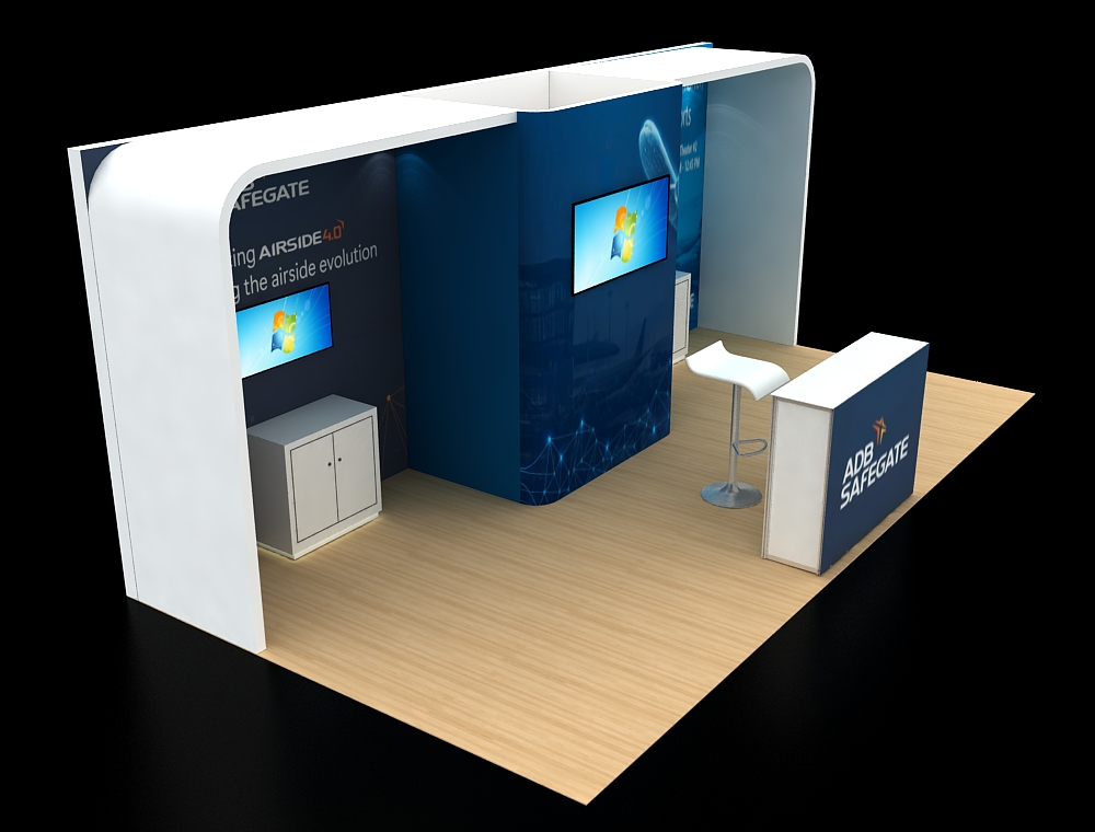 10x20 branded booth with graphic panels and open layout
