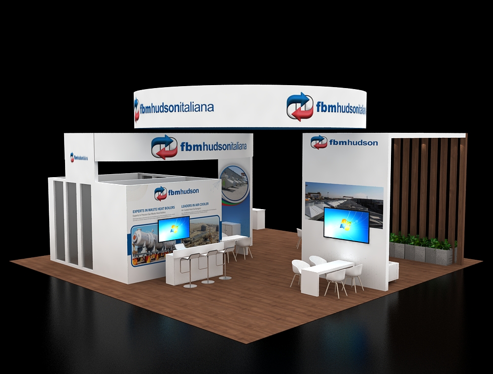 Exhibit booth 40x40 with LED header panels