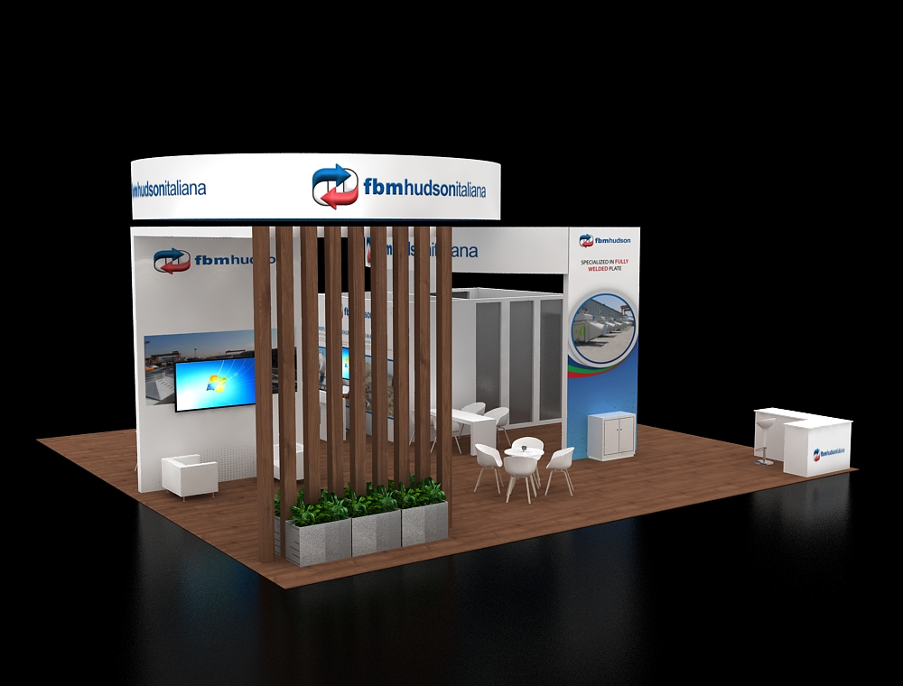 Exhibit booth 40x40 with LED header panels
