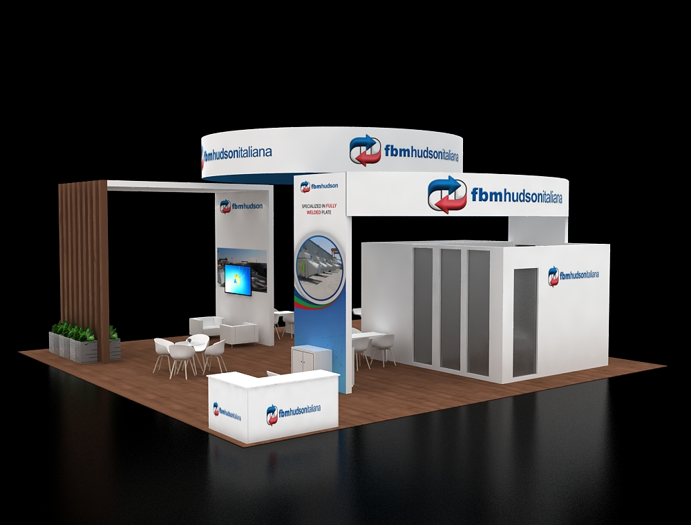 Exhibit booth 40x40 with LED header panels