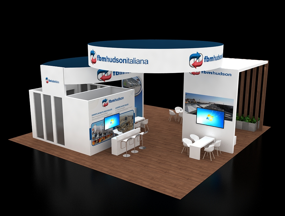 Exhibit booth 40x40 with LED header panels