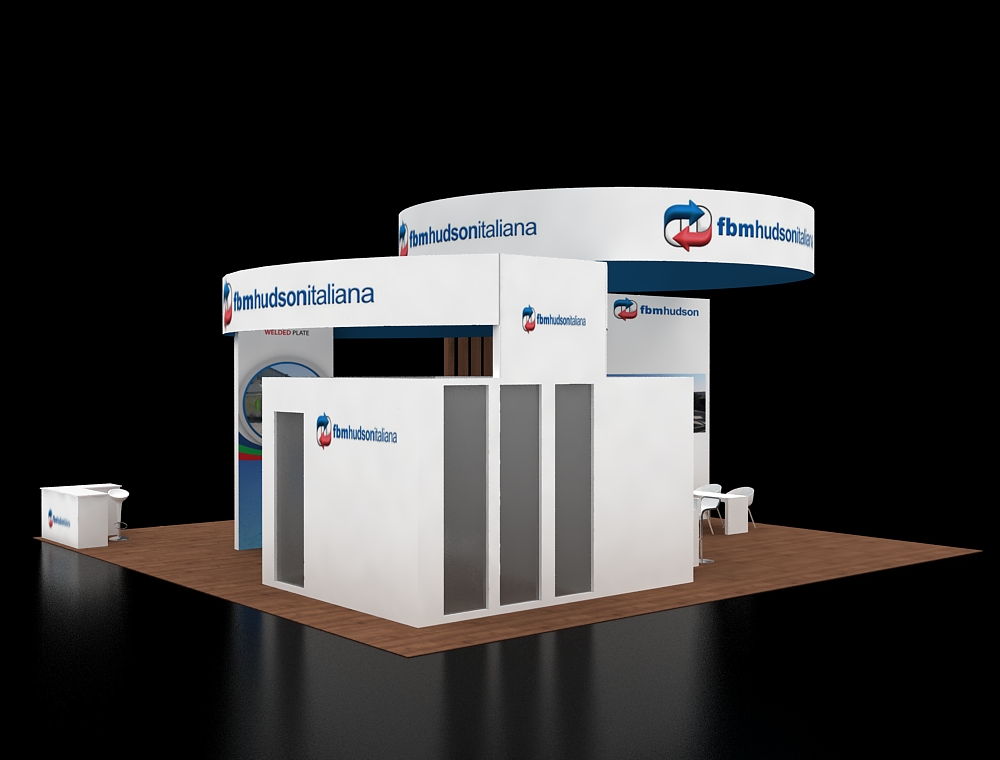 Exhibit booth 40x40 with LED header panels