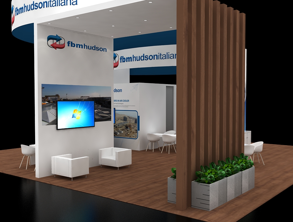 Exhibit booth 40x40 with LED header panels