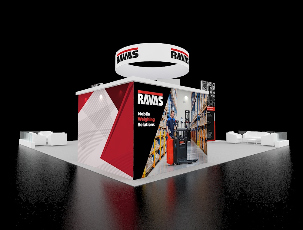 40x40 booth design with wide open aisle layout