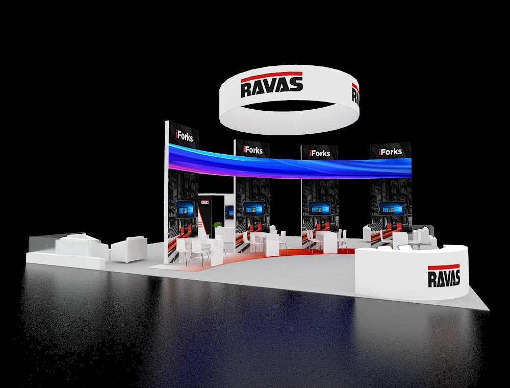 40x40 booth design with wide open aisle layout