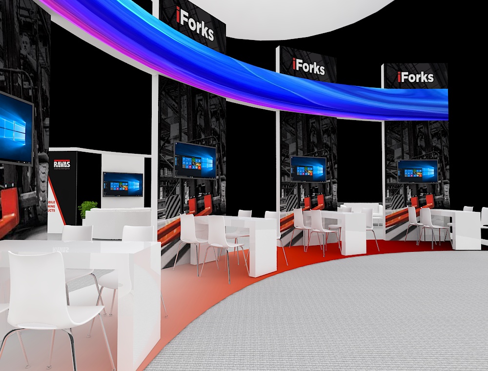 40x40 booth design with wide open aisle layout