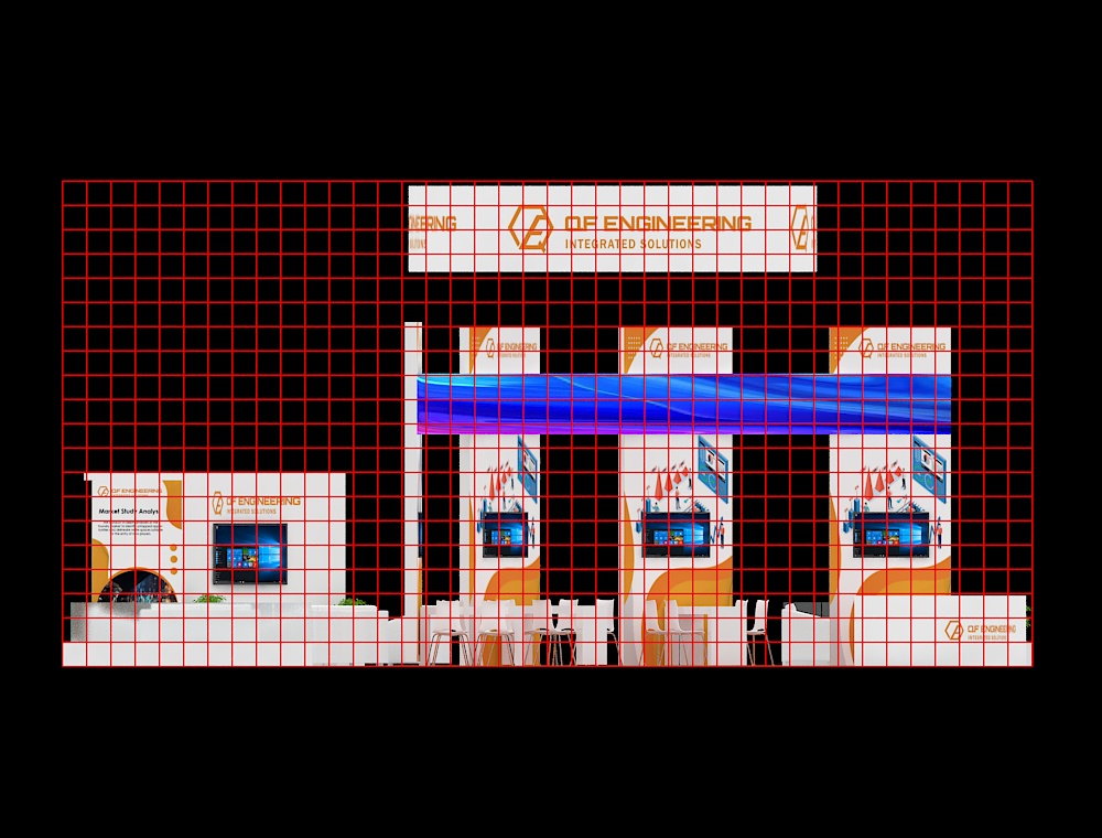 40x40 trade show booth with central demo area