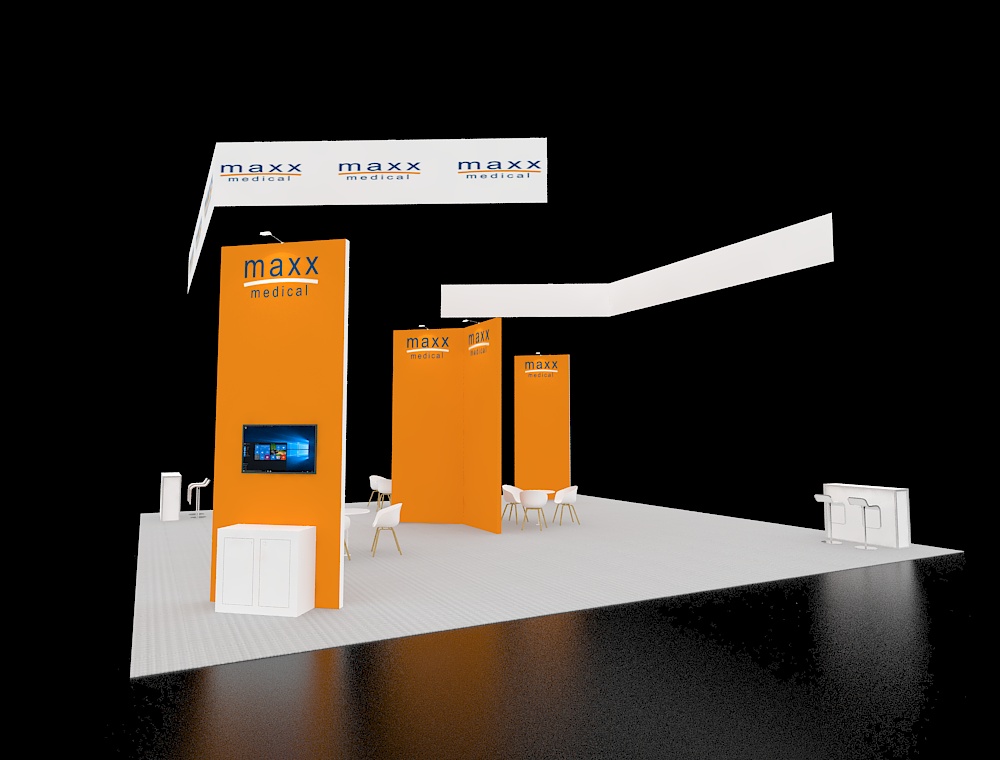 40x40 booth with corner demo and LED signage