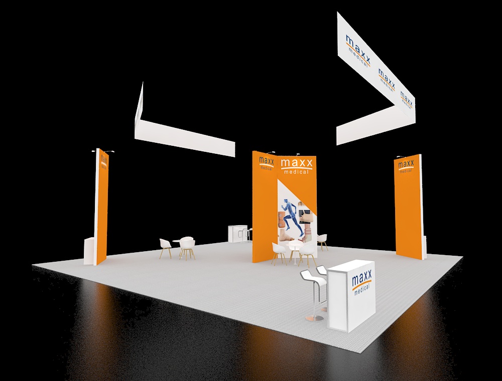 40x40 booth with corner demo and LED signage