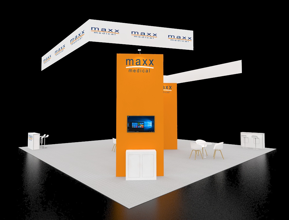 40x40 booth with corner demo and LED signage