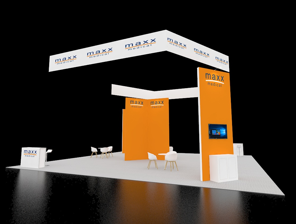 40x40 booth with corner demo and LED signage