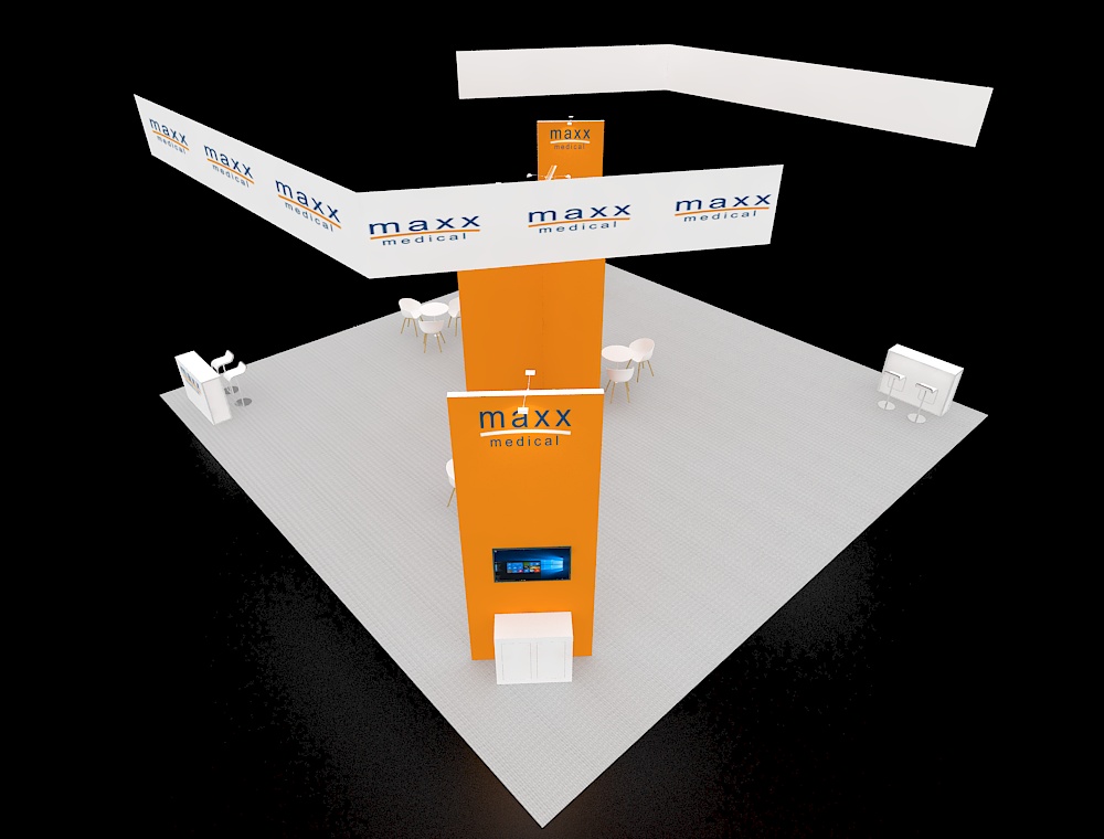 40x40 booth with corner demo and LED signage