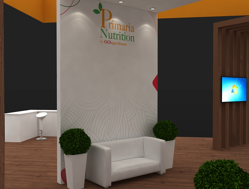 Trade booth 40x40 with central demo and signage