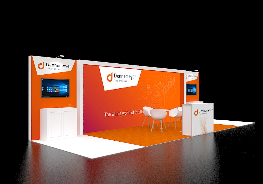 10x30 booth with curved fabric backdrop