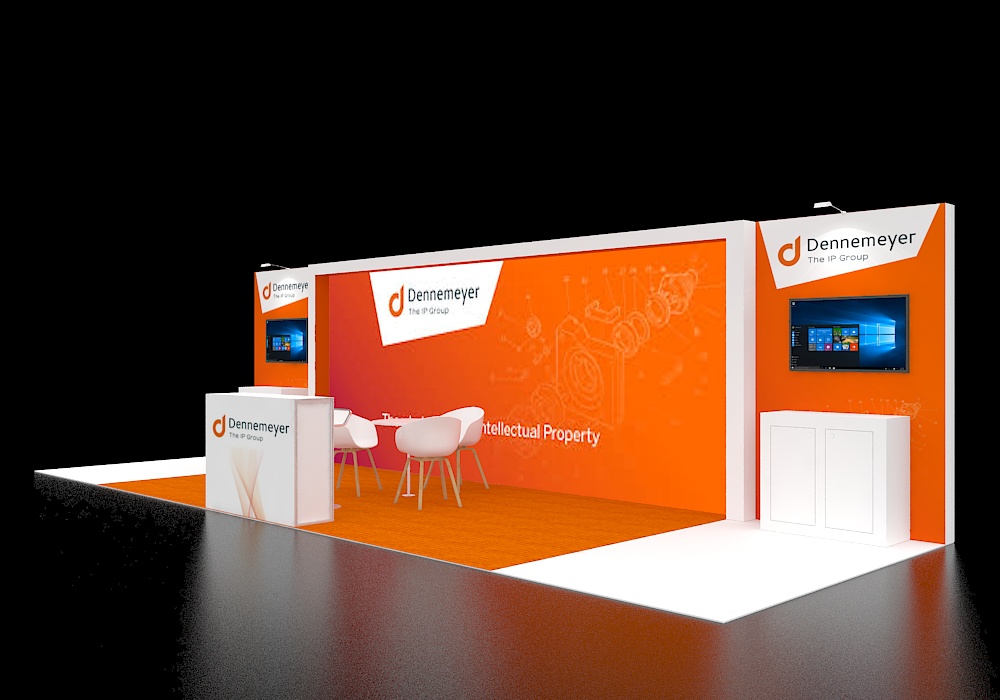 10x30 booth with curved fabric backdrop