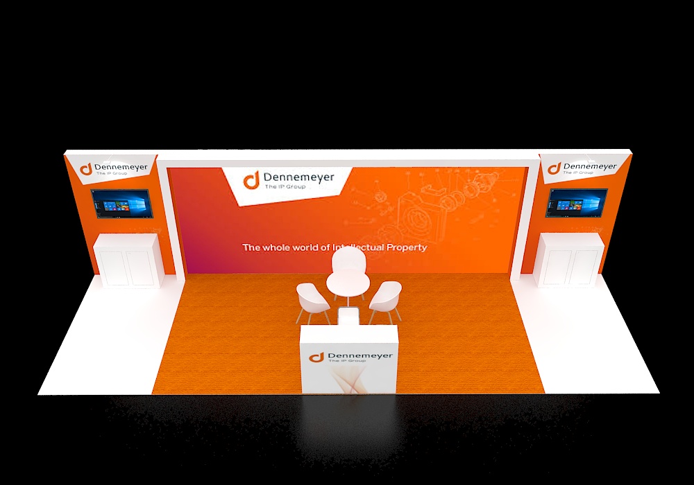 10x30 booth with curved fabric backdrop