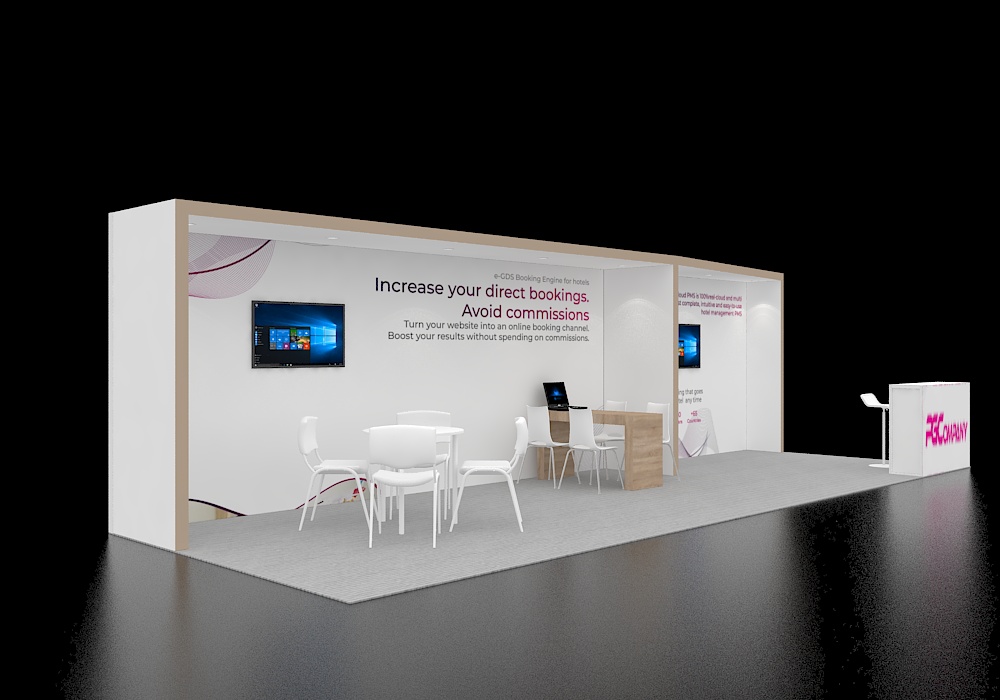 Booth 10x30 with seating and branding wall