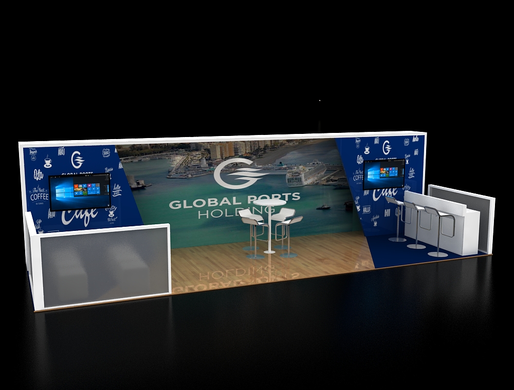 Exhibit stand 10x30 with high fabric tower