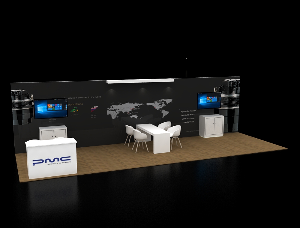 10x30 booth with spotlighted demo stations