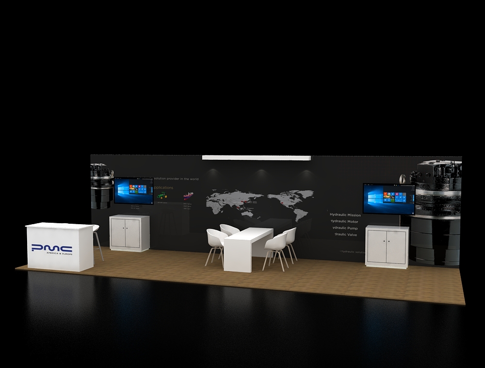 10x30 booth with spotlighted demo stations