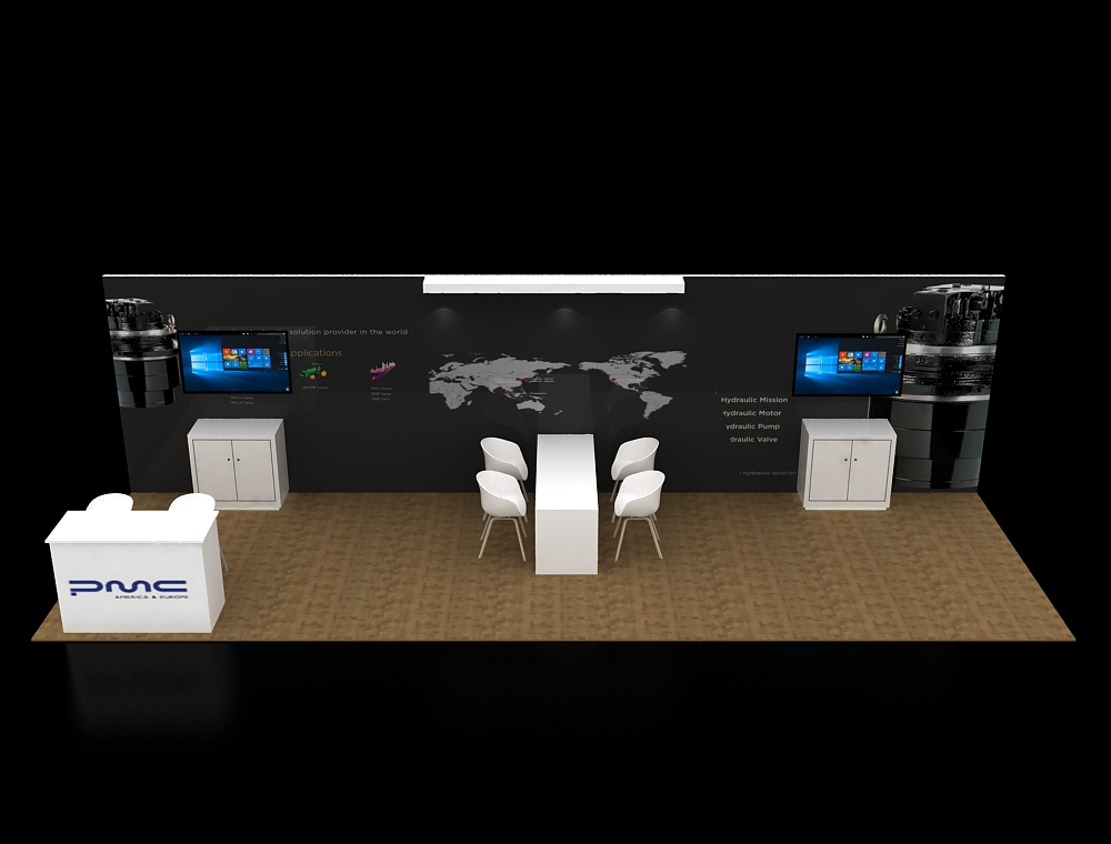 10x30 booth with spotlighted demo stations