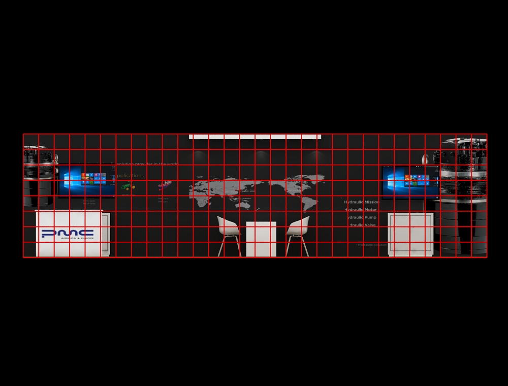 10x30 booth with spotlighted demo stations