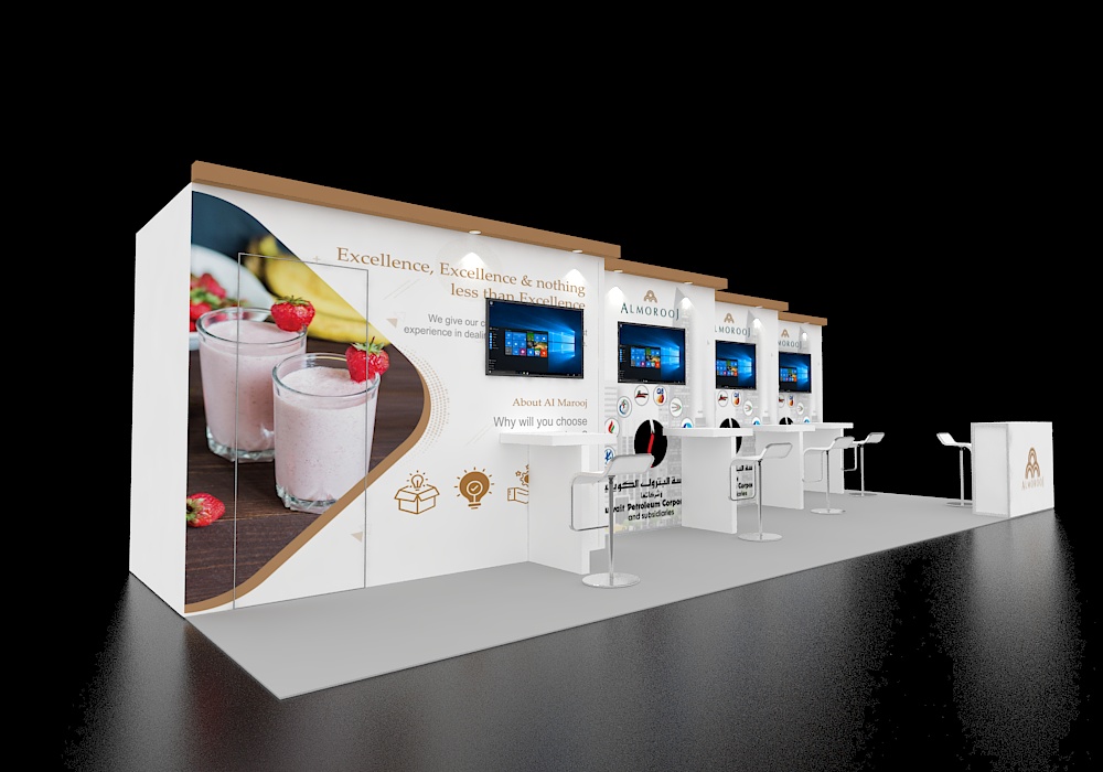 10x30 booth with branded canopy structure