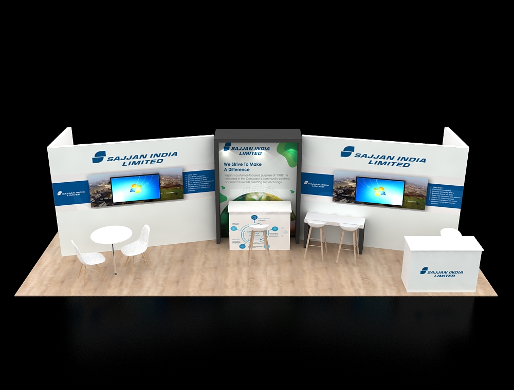 10x30 trade booth with three display towers