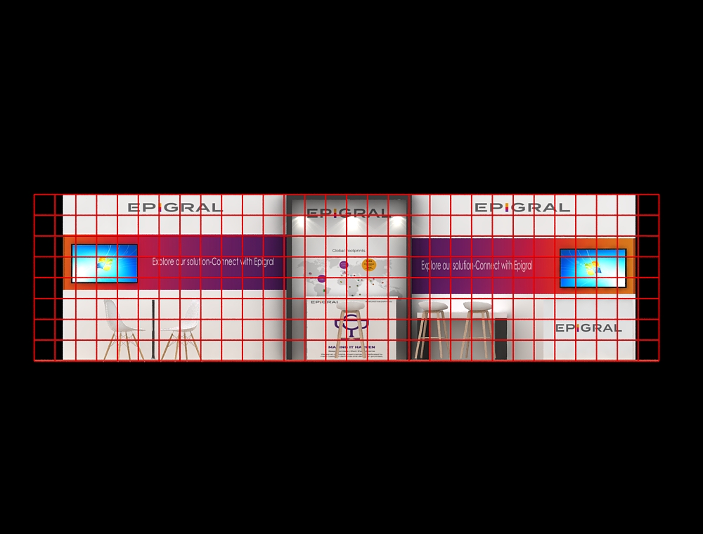 Exhibit booth 10x30 with modern reception desk