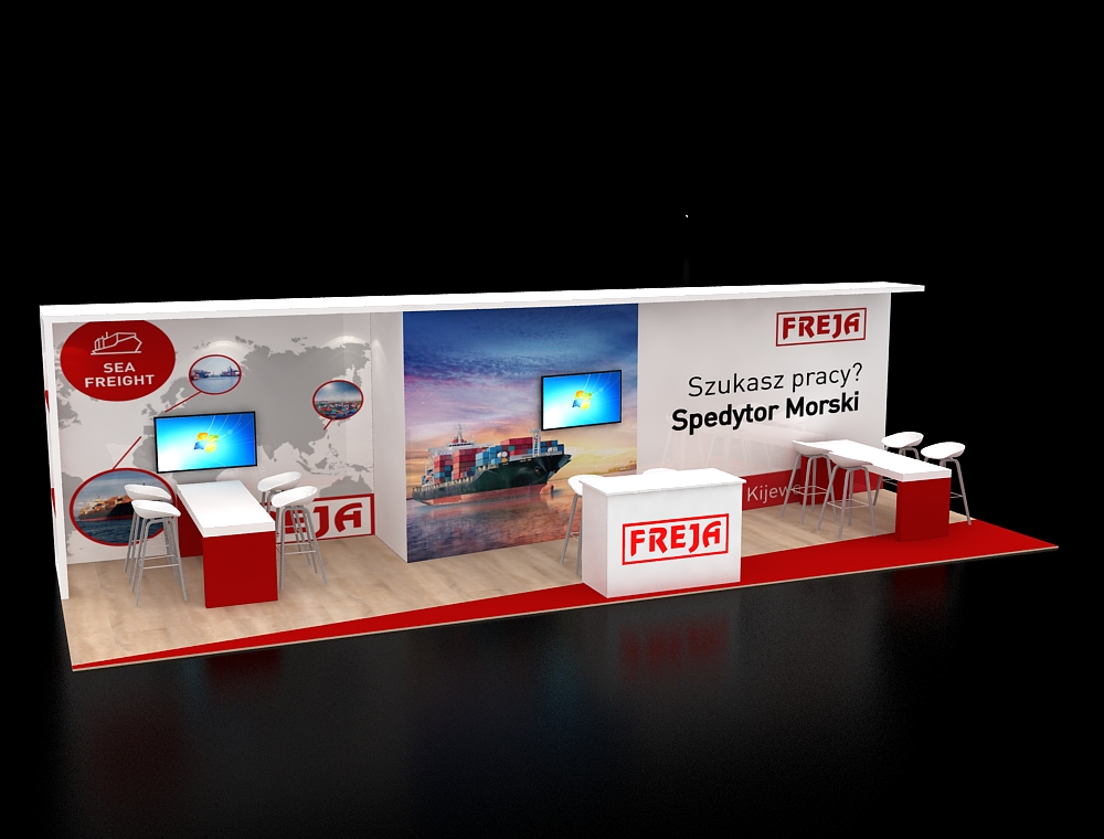 10x30 display booth with wide product shelves