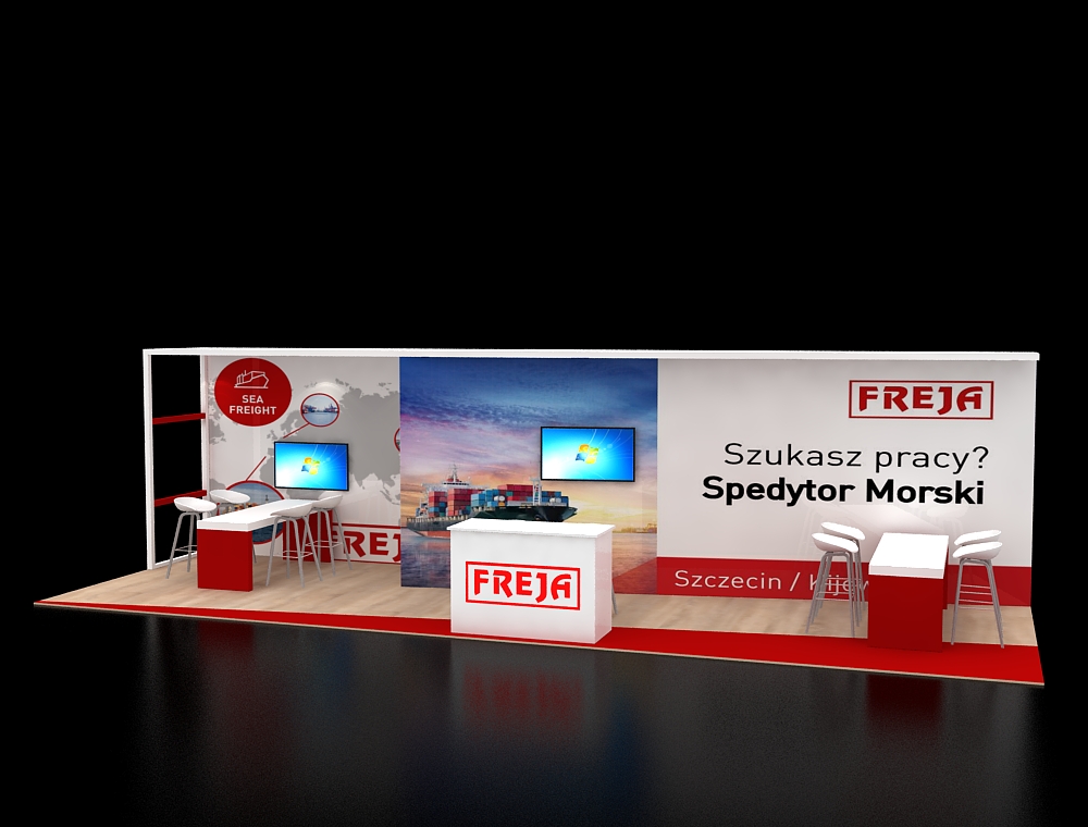 10x30 display booth with wide product shelves