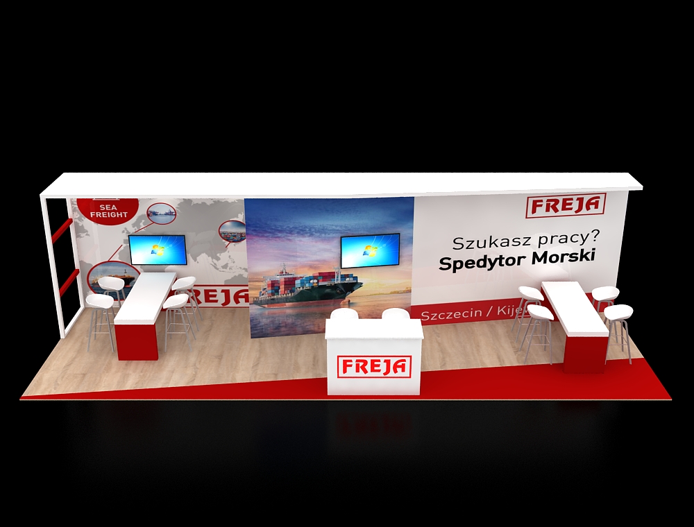 10x30 display booth with wide product shelves