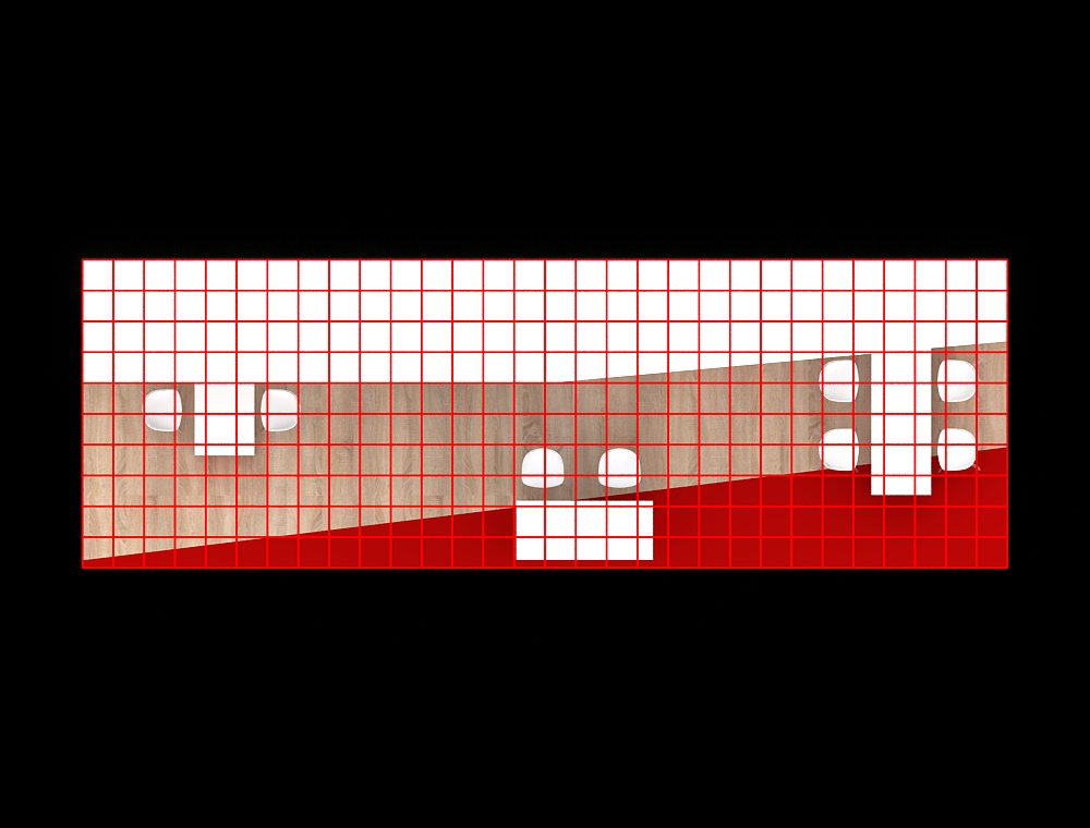 10x30 display booth with wide product shelves