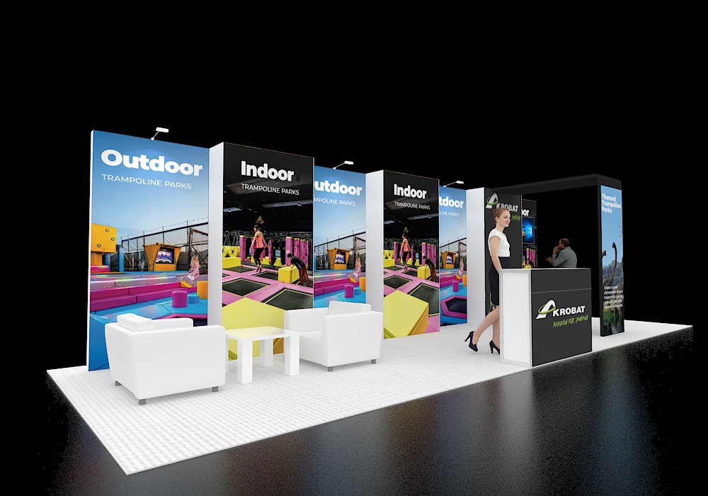 Trade show booth 10x30 with video screen wall