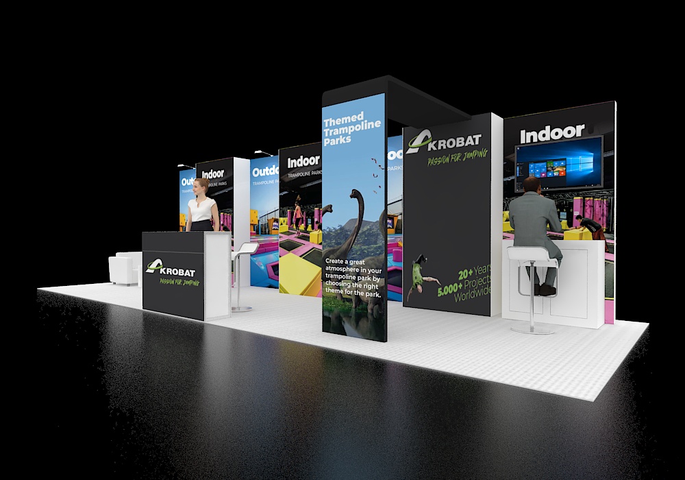 Trade show booth 10x30 with video screen wall