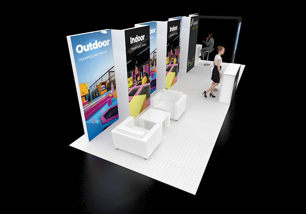 Trade show booth 10x30 with video screen wall