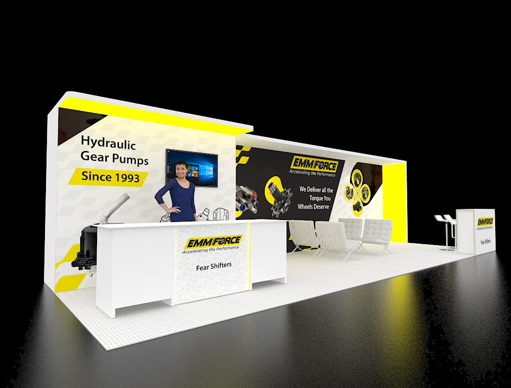 10x30 booth with demo stations and graphics