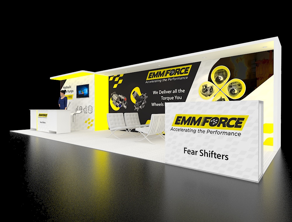 10x30 booth with demo stations and graphics