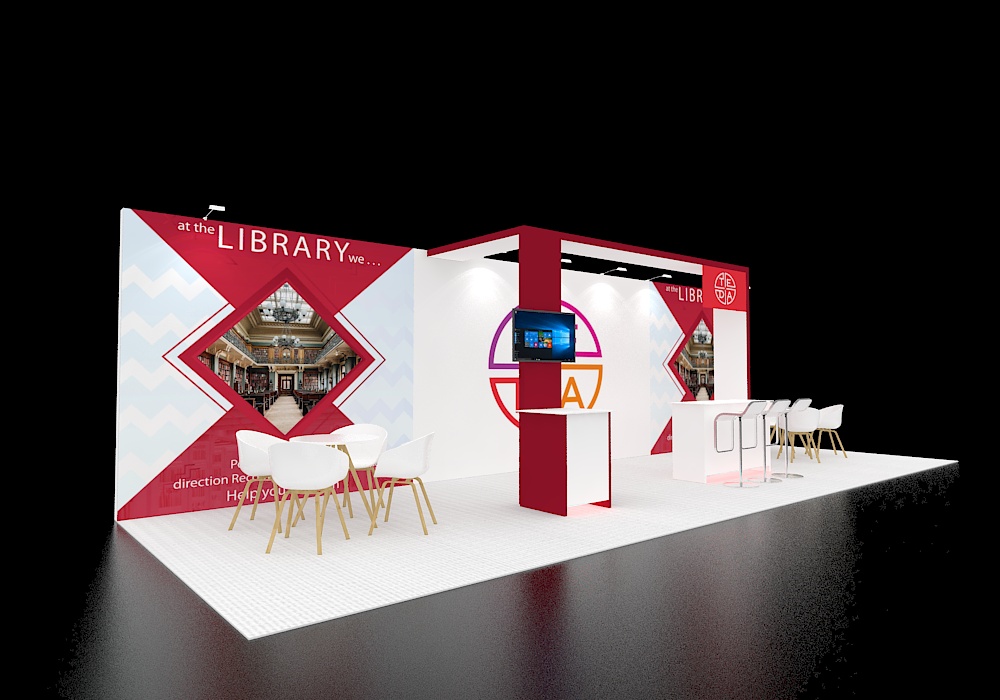 Exhibit stand 10x30 with counters and storage