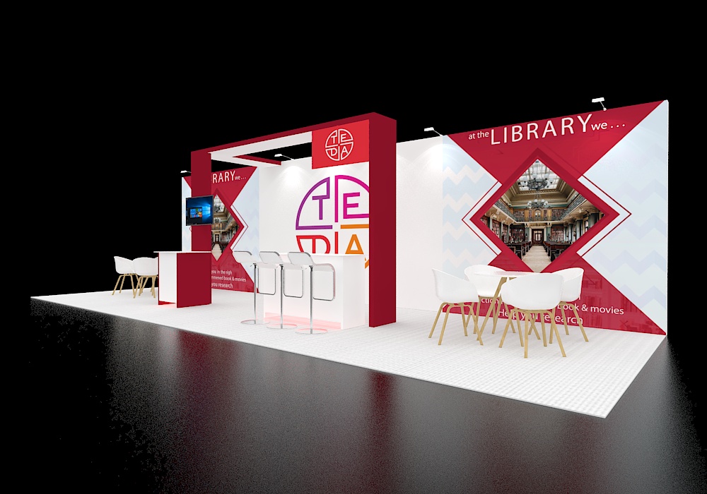 Exhibit stand 10x30 with counters and storage