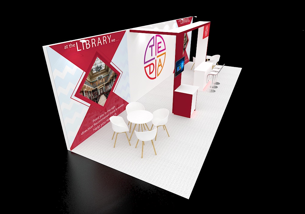 Exhibit stand 10x30 with counters and storage