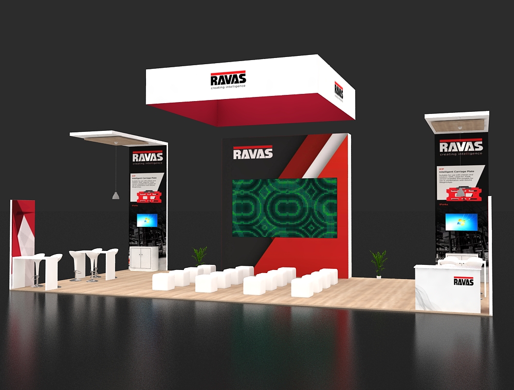 20x40 booth with innovative display solutions