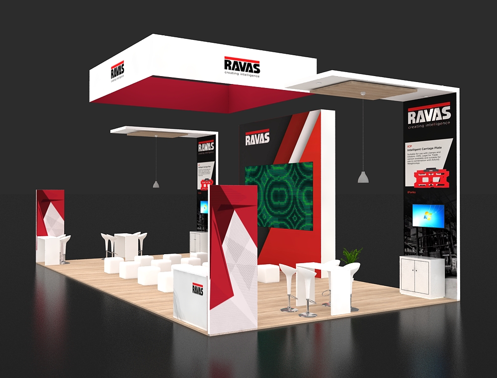 20x40 booth with innovative display solutions