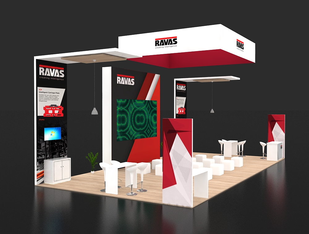 20x40 booth with innovative display solutions