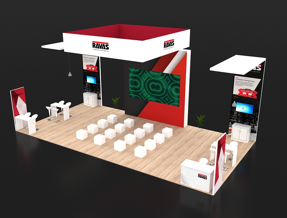20x40 booth with innovative display solutions