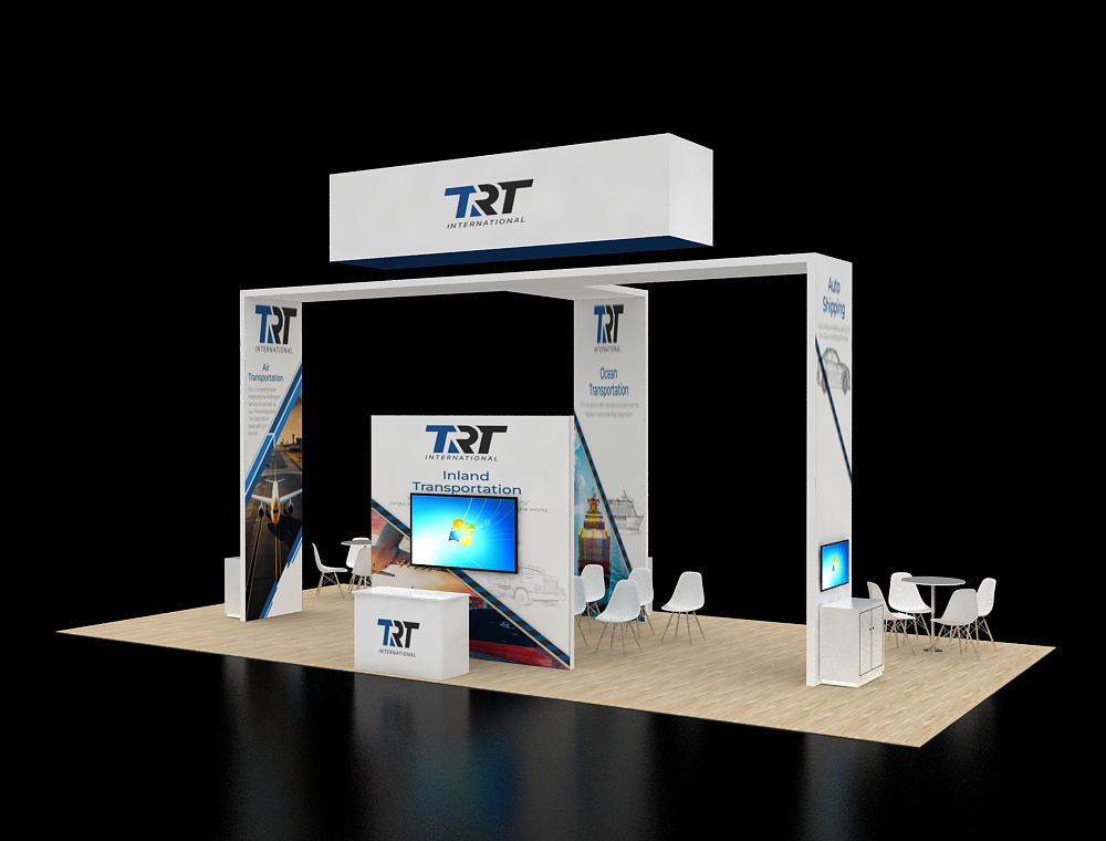 Premium 20x40 booth with visitor engagement area
