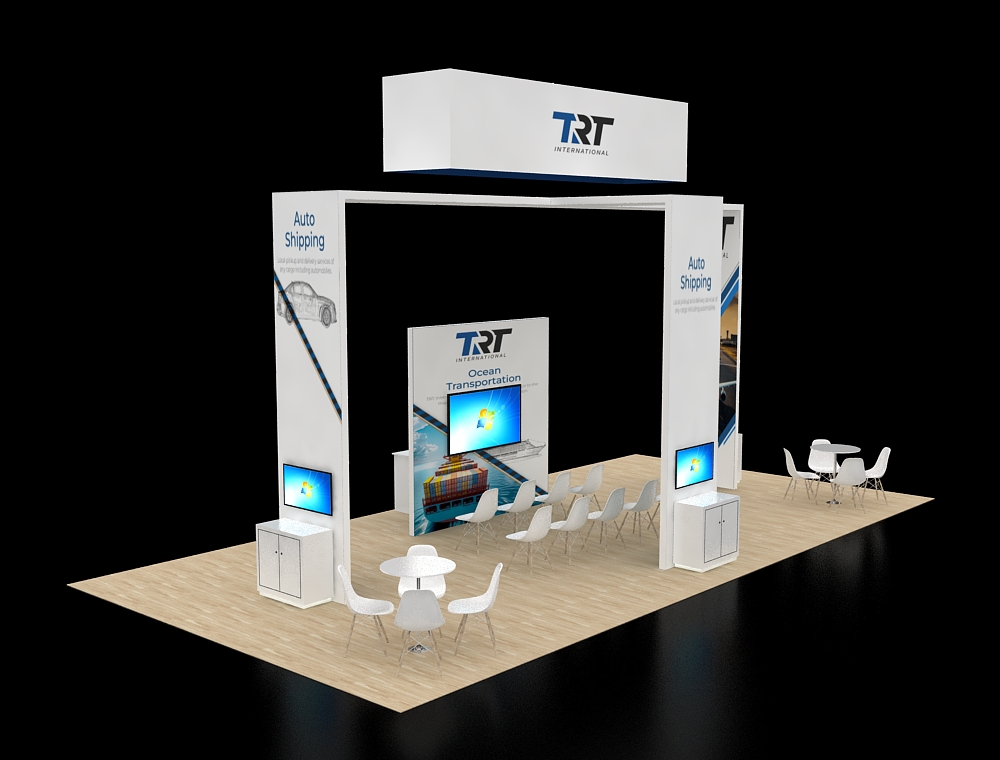 Premium 20x40 booth with visitor engagement area