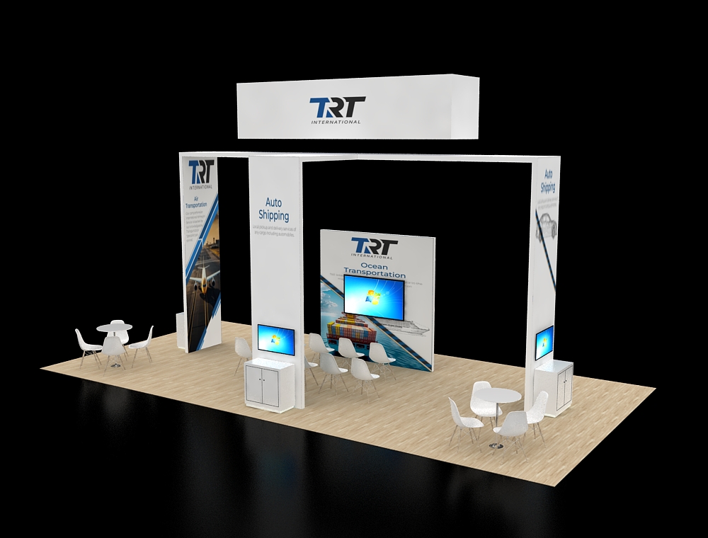Premium 20x40 booth with visitor engagement area